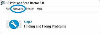 Click Network in the HP Print and Scan Doctor window.
