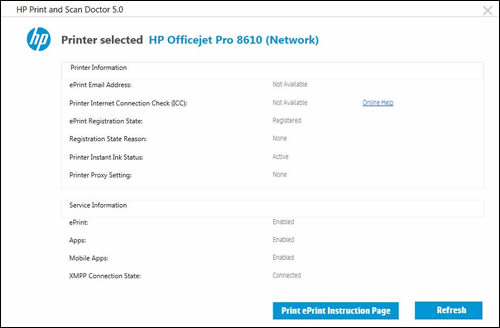 Click the Print ePrint Instruction Page button to get the printer claim code.